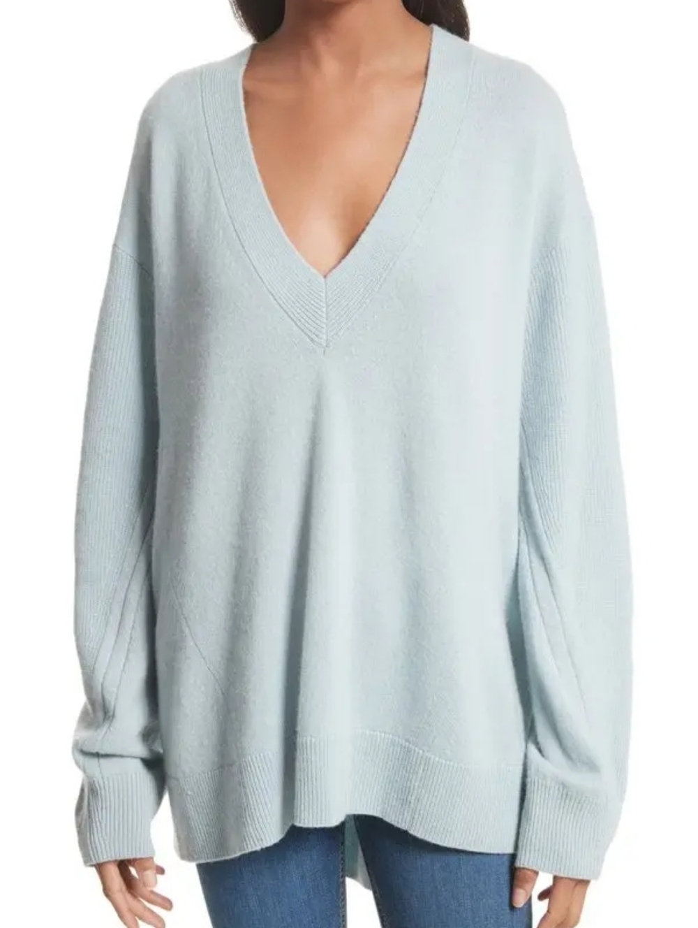 Rag & Bone 100% Cashmere Oversized V-Neck Sweater Light Blue Small Quiet Luxury - Picture 2 of 12